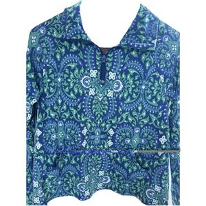 Talbots Large French Terry 1/4 Zip Pullover Mockneck Royal Kangaroo Pockets